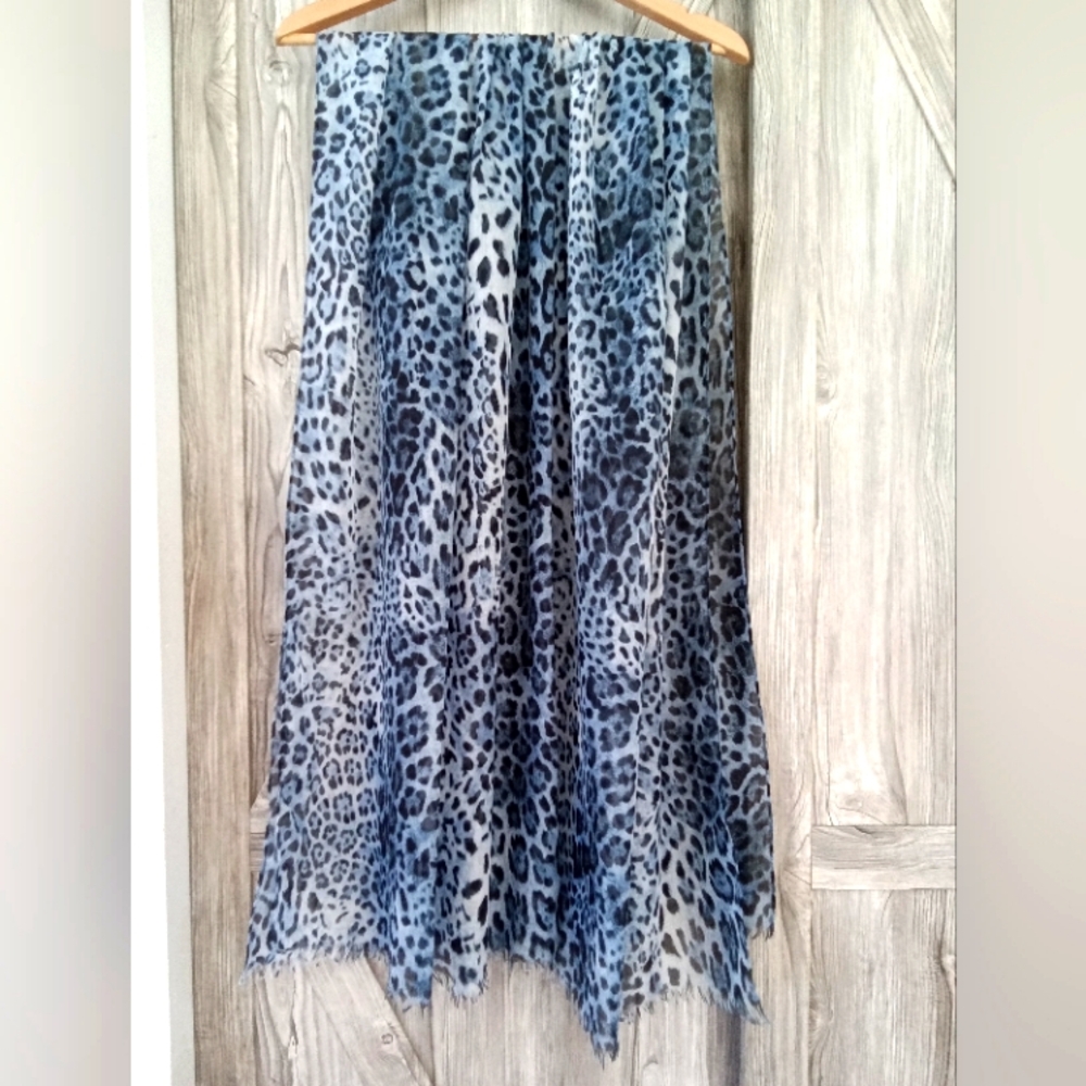 Blue Black Leopard Print Scarf Wrap L